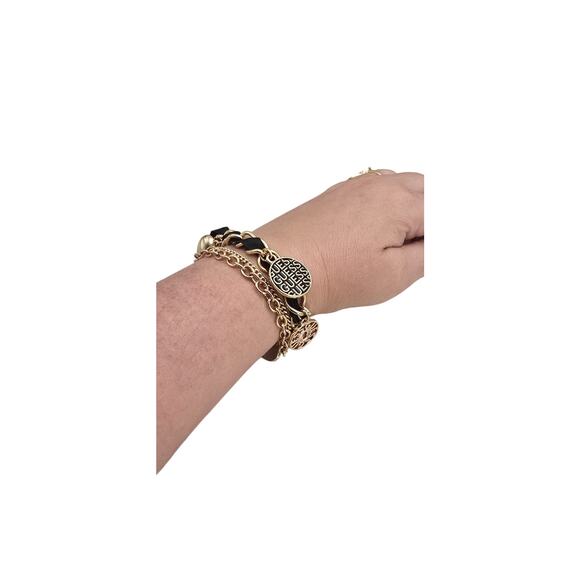 Guess Gold-Tone Charm Bracelet with Black Ribbon Detail - Picture 8 of 8
